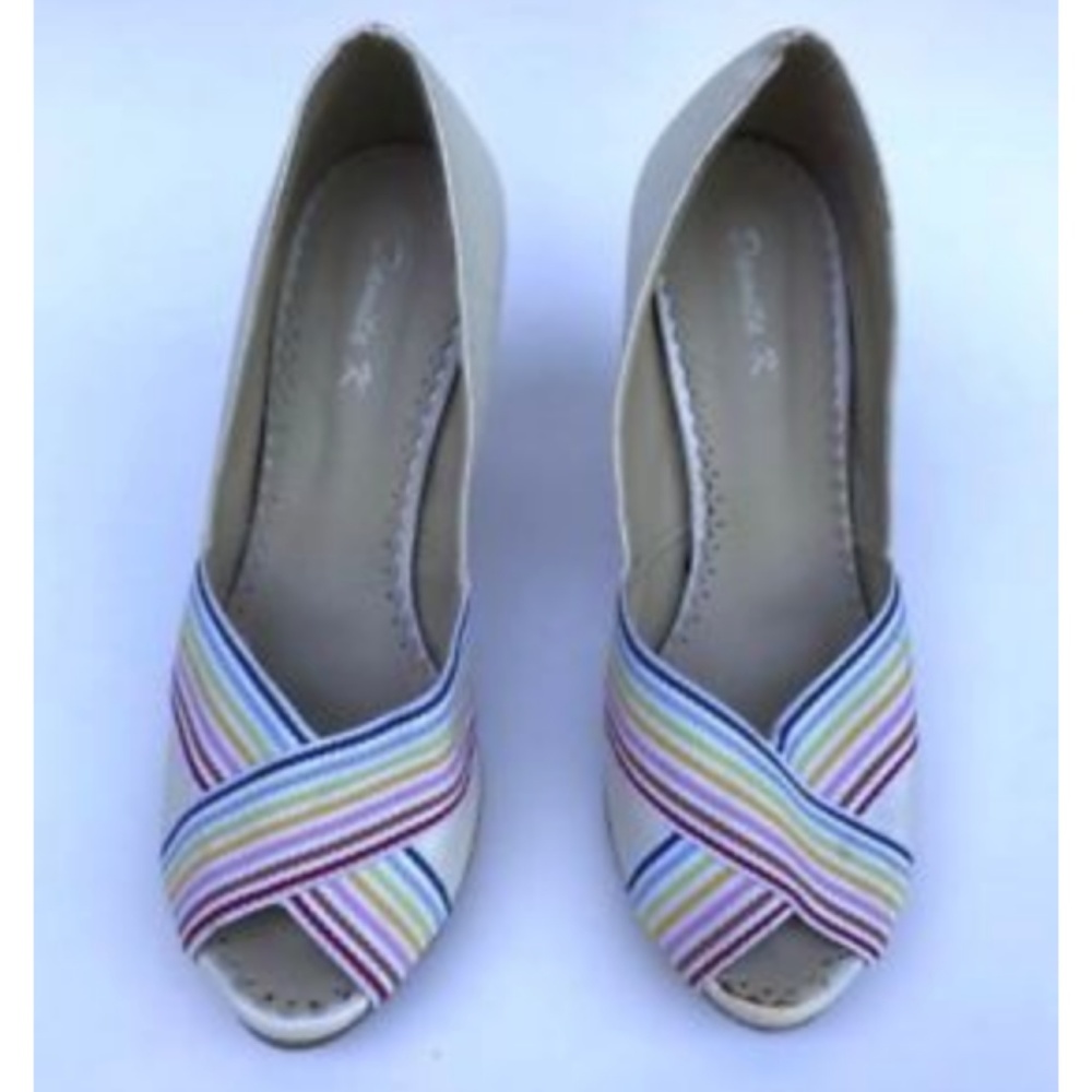 Damita K Rainbow Fabric Cork Wedge